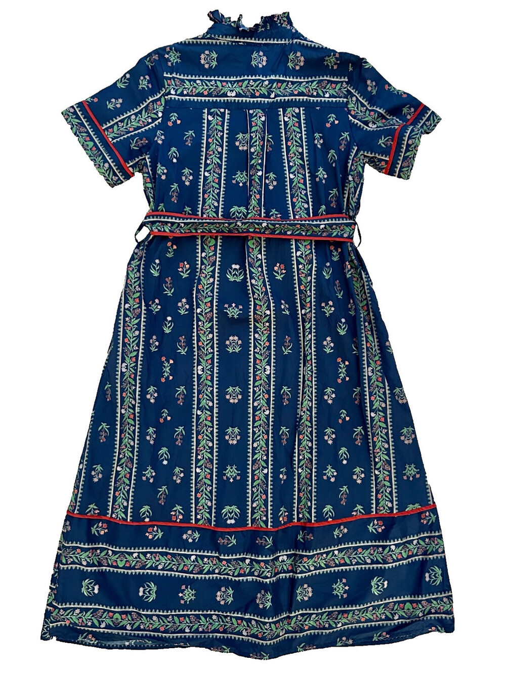 NEW Entro Anthropologie Navy Blue Red Floral Print Maxi Shirt Dress Belted S - Picture 4 of 4